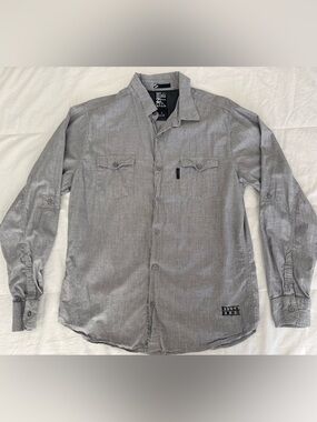 Billabong Men’s Gray Long Sleeve Roll-Tab Button Up Utility Shirt Size L